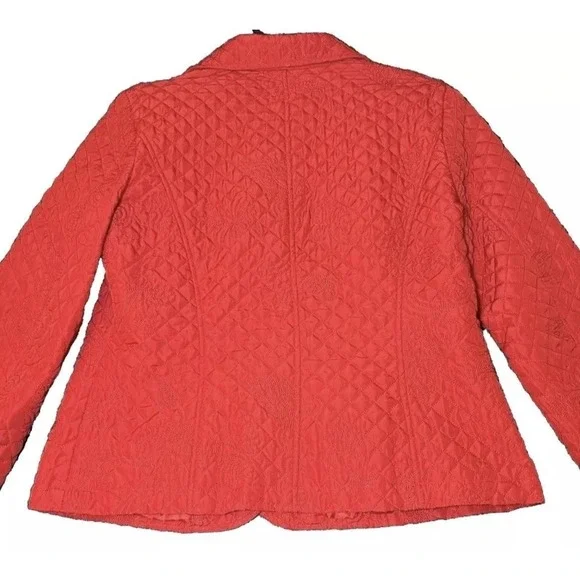 RQT Womens Size PM Quilted Jacket Red Petite Lightweight Button Front Embroidery - Picture 3 of 15